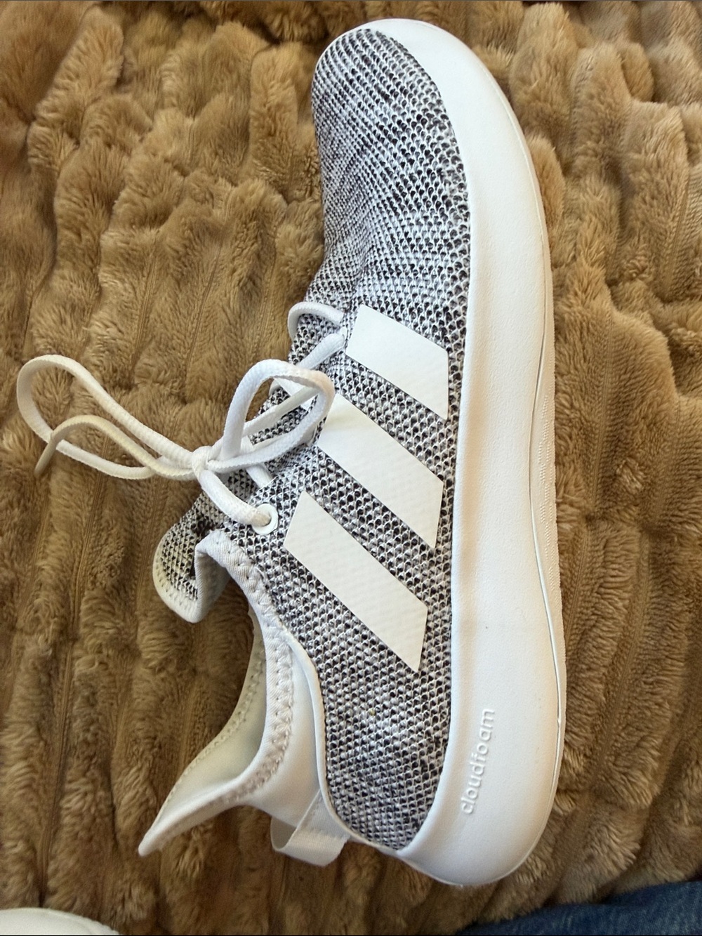 adidas White and Heathered Grey Cloudfoam Plus Sneakers - Picture 3 of 4